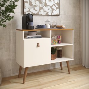 Balcão Aparador com 1 Porta e Prateleiras Multiuso para Cantinho do Café Off White/ipê