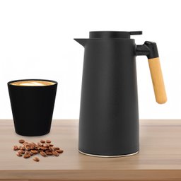 Garrafa Termica Inox Cafe Cha 1 Litro Cabo Madeira:Bege - 1