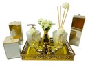 Ver imagem 1 de Kit Lavabo Luxo Dourado Branco Aroma Sabonete Porta Escovas