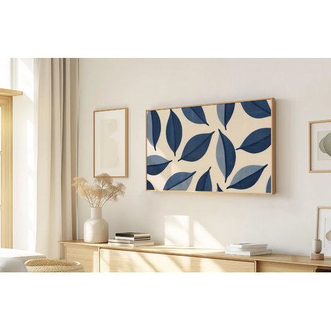 Quadro Decorativo N°174 115x70cm - Panorâmico Botânico - Folhas Azuis Minimalista - Rollflex