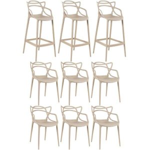 Kit 6 Cadeiras e 3 Banquetas Altas Masters Allegra - Nude