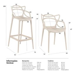 Kit 6 Cadeiras e 3 Banquetas Altas Masters Allegra - Nude - 10