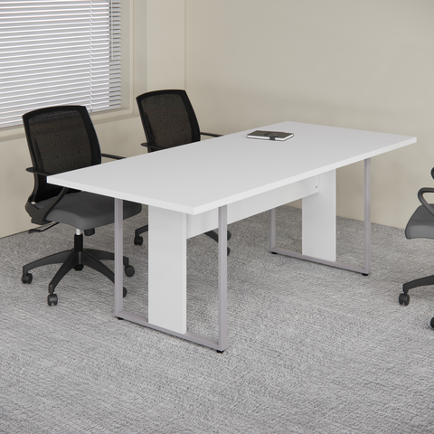 Mesa de Reunião Retangular 6 Lugares Pé Painel 200x90cm Yescasa Cinza