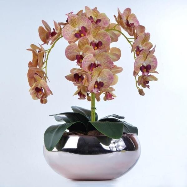 Arranjo de Orquídea de Silicone Vaso Rose Gold Cris - 1