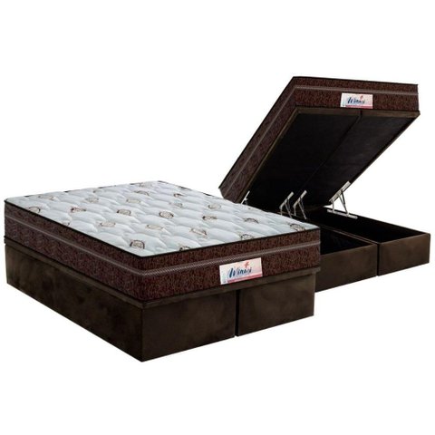 Conjunto Box Baú King: Colchão Molas Enadas + Base Crc Suede Brown(193x203)