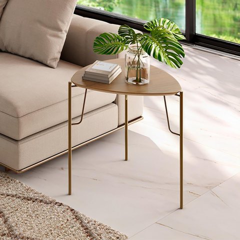 Mesa Lateral de Apoio P/ Sala 51cm Multiuso com Pés em Metal Cor:louro com Dourado
