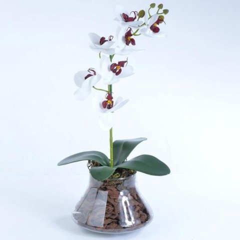 Arranjo de Orquídea Artificial Branca Miolo Vinho Paty