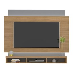 Painel com Suporte TV 75" e Fita Led Multimóveis CR45159 Carvalho/Prata - 2