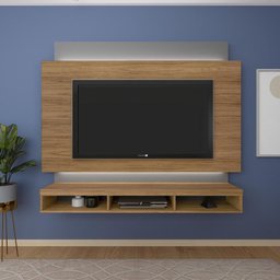 Painel com Suporte TV 75" e Fita Led Multimóveis CR45159 Carvalho/Prata - 1