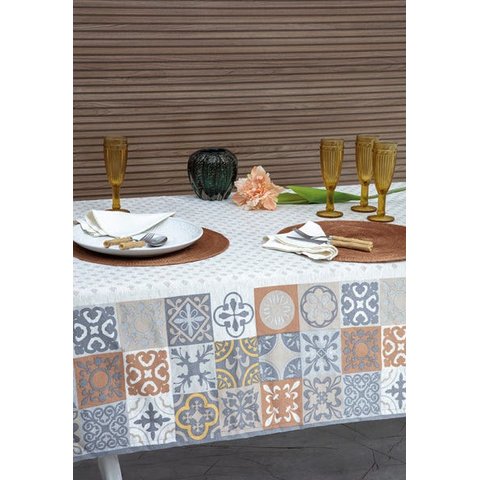 Toalha de Mesa Linho Estampado Ceramic - 1,58x3,20