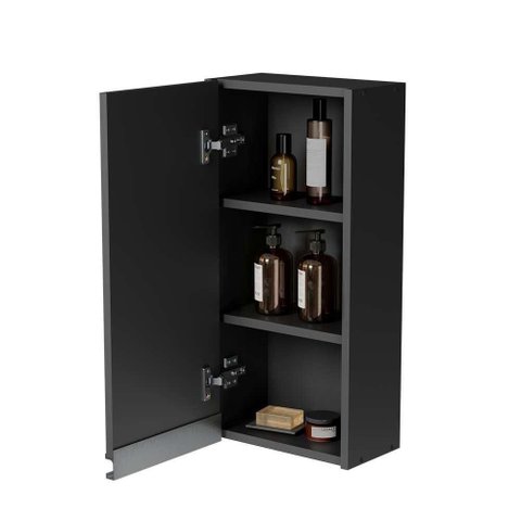 Armário para Lavanderia 1 Porta 2 Prateleiras MDP 30cm Preto Mercado Das Prateleiras