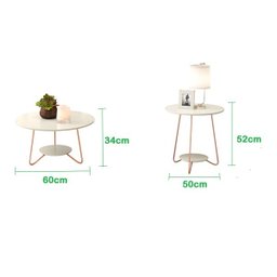 Kit conjunto Mesa lateral + Mesinha de centro Liz cor Off White MDF pés ferro cor de cobre - 2