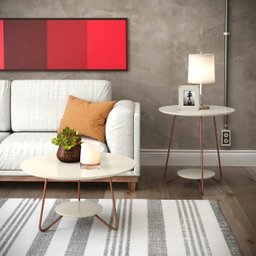 Kit conjunto Mesa lateral + Mesinha de centro Liz cor Off White MDF pés ferro cor de cobre - 6