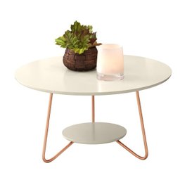 Kit conjunto Mesa lateral + Mesinha de centro Liz cor Off White MDF pés ferro cor de cobre - 4