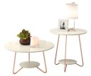 Ver imagem 1 de Kit Conjunto Mesa Lateral + Mesinha de Centro Liz Cor Off White Mdf Pés Ferro Cor de Cobre