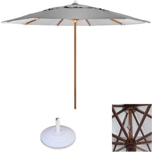 Ombrelone Guarda Sol 2,40m Cinza de Madeira com Base Aluminio
