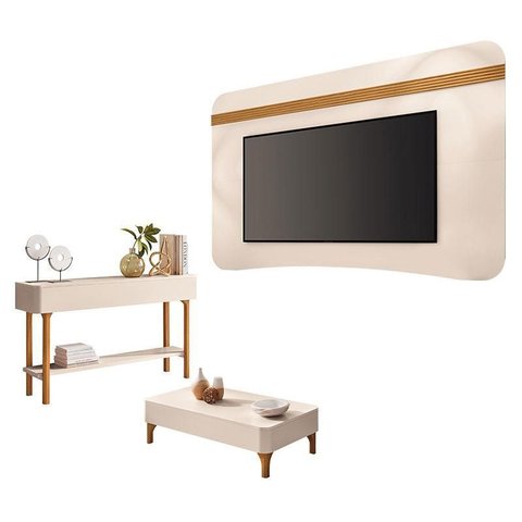 Painel Suspenso Armony Off White Cinamomo com Mesa de Centro Liz e Aparador Fiero Off White - Hb Mó