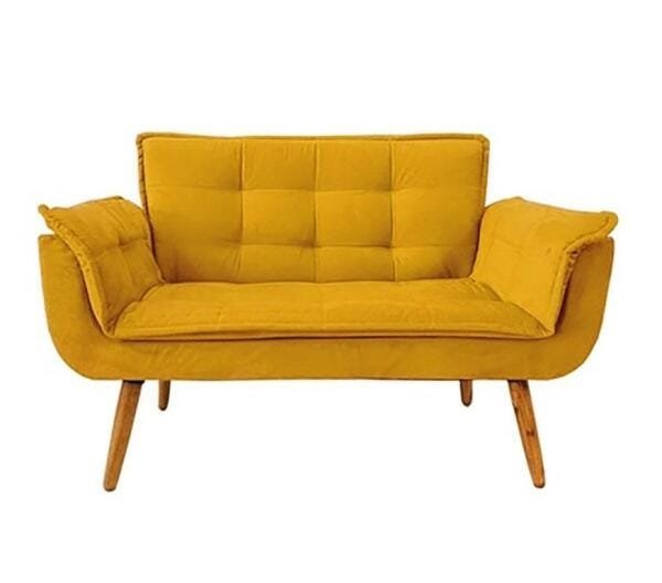 Poltrona Decorativa Opala Namoradeira Amarelo Pé Palito