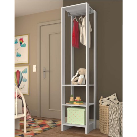 Estante Closet 40cm 3 Prateleiras e 1 Cabideiro - Branco