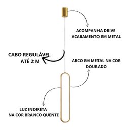 Kit 2 Lustres Pendentes Luminária Cristal Oval Dourado - 2