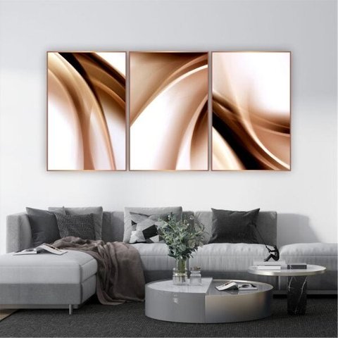 Quadro 105x70cm 3pçs Abstrato Bronze Moldura