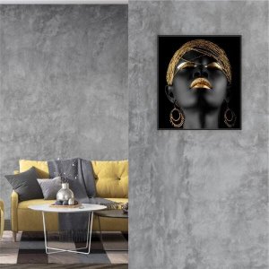 Quadro Para Sala 90x80cm Mulher Turbante Moldura