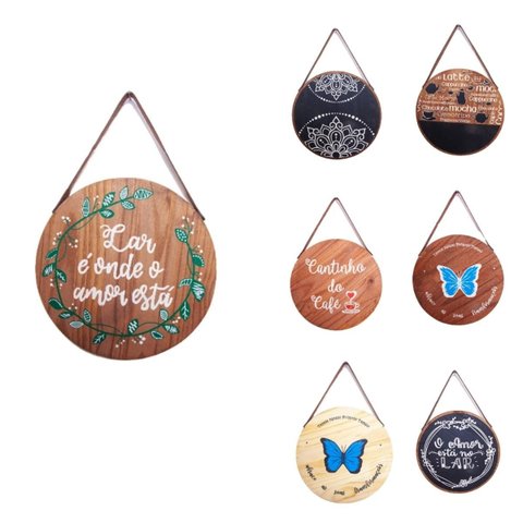 6 Unidades Quadro Decorativo Quarto Cozinha Madeira Temático Cor:lar