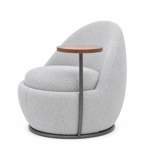 Poltrona Noah Mesa Lateral Esquerda Base Fixa Bouclé Cinza - Sallar Home
