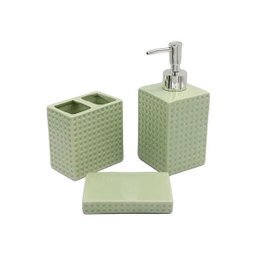 Kit Banheiro Lavabo Porta Sabonete Líquido Escova 3pçs Verde - 1