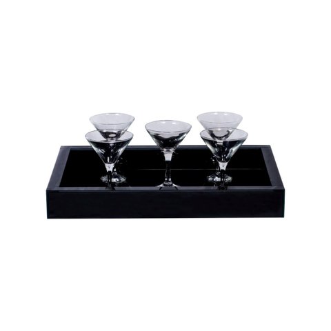 Bandeja Grande de Vidro Preto Decoração Luxo Cozinha Sala Bar 60x35