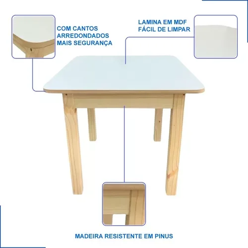 Kit Mesa Mdf Quadrada + Cadeirinhas Disa Cor:vermelho / Verde / Amarelo / Azul - 7