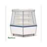 Balcão Vitrine Seco Curvo 96cm expositor com atendimento Artlux Branco faixa azul - 1