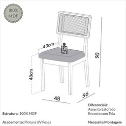 Conjunto de Jantar Mesa Redonda Mdf + 4 Cadeiras Tela Palha - 8