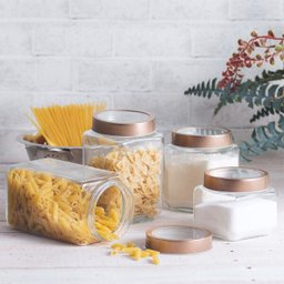 Pote de Vidro Transparente com Tampa de Acrílico Gold Rosé 1,2L - 2