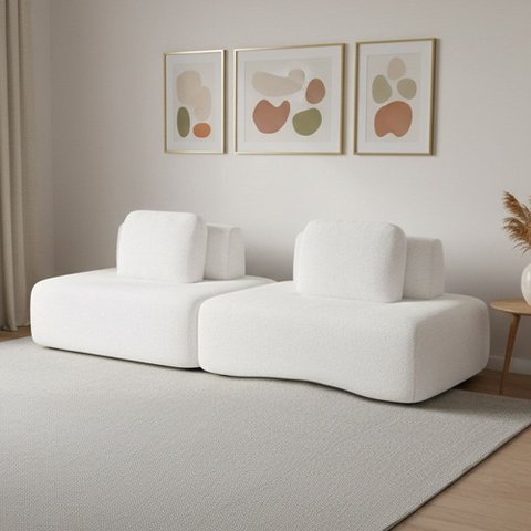Sofá 2 Lugares Orgânico com Módulo Central e 1 Canto Berlim Bouclê Off White K01 - D’Rossi