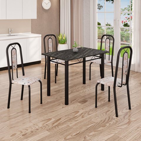 Conjunto de Mesa com 4 Cadeiras Lívia Preto/Bege