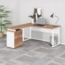Ver imagem 2 de Mesa Escritório em “L” c/ Gaveteiro 1,70×1,60m Nogal Sevilha/Branco - 34340