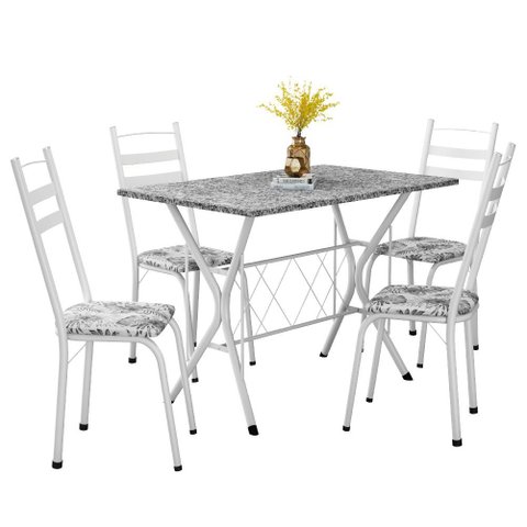 Conjunto de Mesa Sala de Jantar Leia 1,20m com 4 Cadeiras Granito Tubular Artefamol