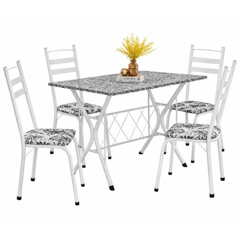 Conjunto de Mesa Sala de Jantar Leia 1,20m com 4 Cadeiras Granito Tubular Artefamol