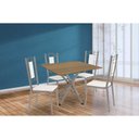 Ver imagem 1 de Conjunto: Mesa Sala Jantar Volga C/ Tampo de Madeira 90cm e 4 Cadeiras Florença Niquel/nogueira -