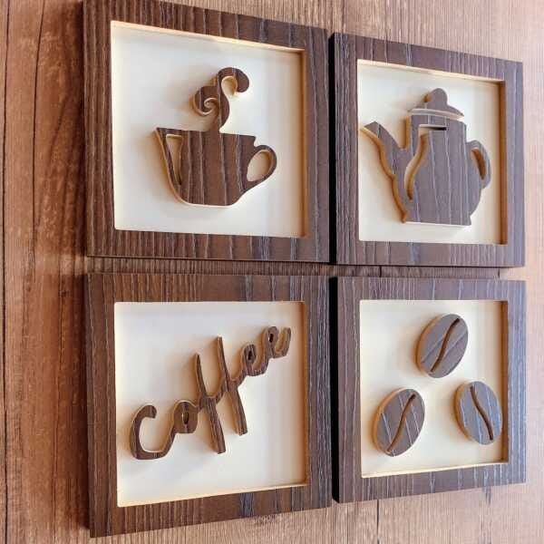 4 Quadros Cantinho do Café 3D Decorativos