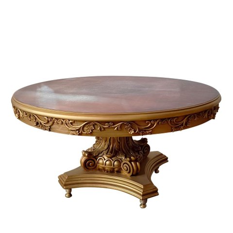 Mesa de Jantar Clássica Redonda Dourada - 84x150cm Prime Home Decor