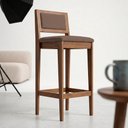 Ver imagem 7 de Kit 04 Banquetas Altas Lenna 99cm em Madeira e Encosto Estofado Linho Marrom - Abmaza