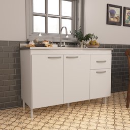 Balcão de Cozinha para Pia de 120cm Sem Tampo Suiça Fidelitá 3 Portas 1 Gaveta - 1