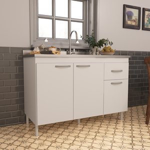 Balcão de Cozinha para Pia de 120cm Sem Tampo Suiça Fidelitá 3 Portas 1 Gaveta