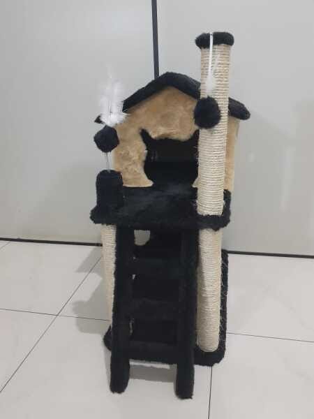 Arranhador Para Gato com Casa Rede Escada Bege - 2