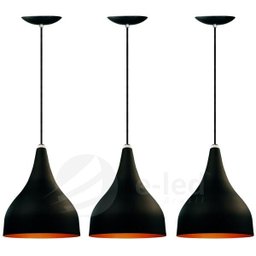 Conjunto 3 Lustres Pendentes de Alumínio Preto com Cobre E27 Metty 18x15cm - 1