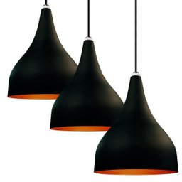 Conjunto 3 Lustres Pendentes de Alumínio Preto com Cobre E27 Metty 18x15cm - 2