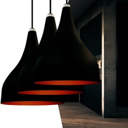 Conjunto 3 Lustres Pendentes de Alumínio Preto com Cobre E27 Metty 18x15cm - 3