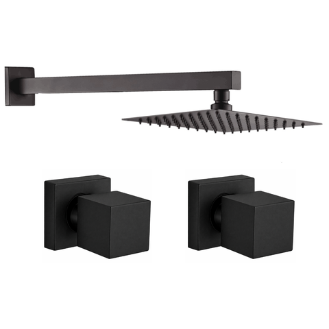Kit Ducha 20x20 Slim C/ 2 Acabamentos para Registro Base Deca 16 Estrias 1/2 - 3/4 Preto Fosco